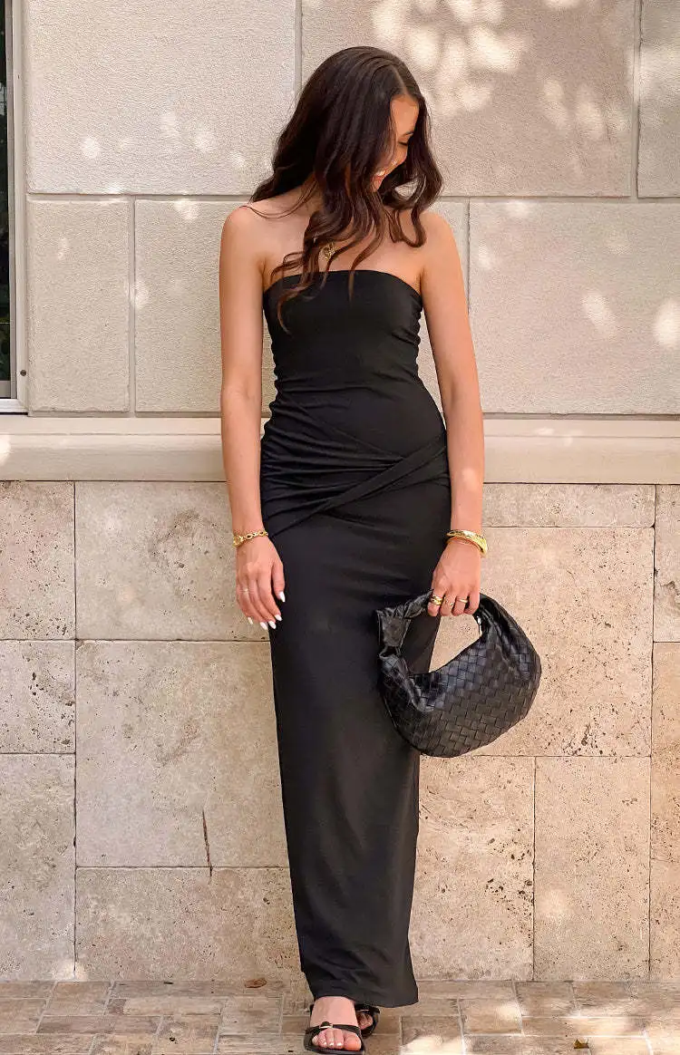 Women's Solid Sexy Bodycon Maxi Prom Dress Fashion One-Shoulder Lady Evening Robe 2025 Summer Strapless Party Festival Outfits