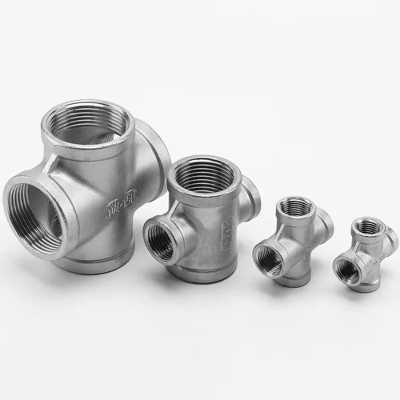 تركيب رباعي الاتجاهات من الفولاذ المقاوم للصدأ 304 1-4/6 نقاط 1/1.2/1.5/2.5/3/4 بوصة تركيب أنابيب الجدار الثقيل مع خيوط داخلية وخارجية #3