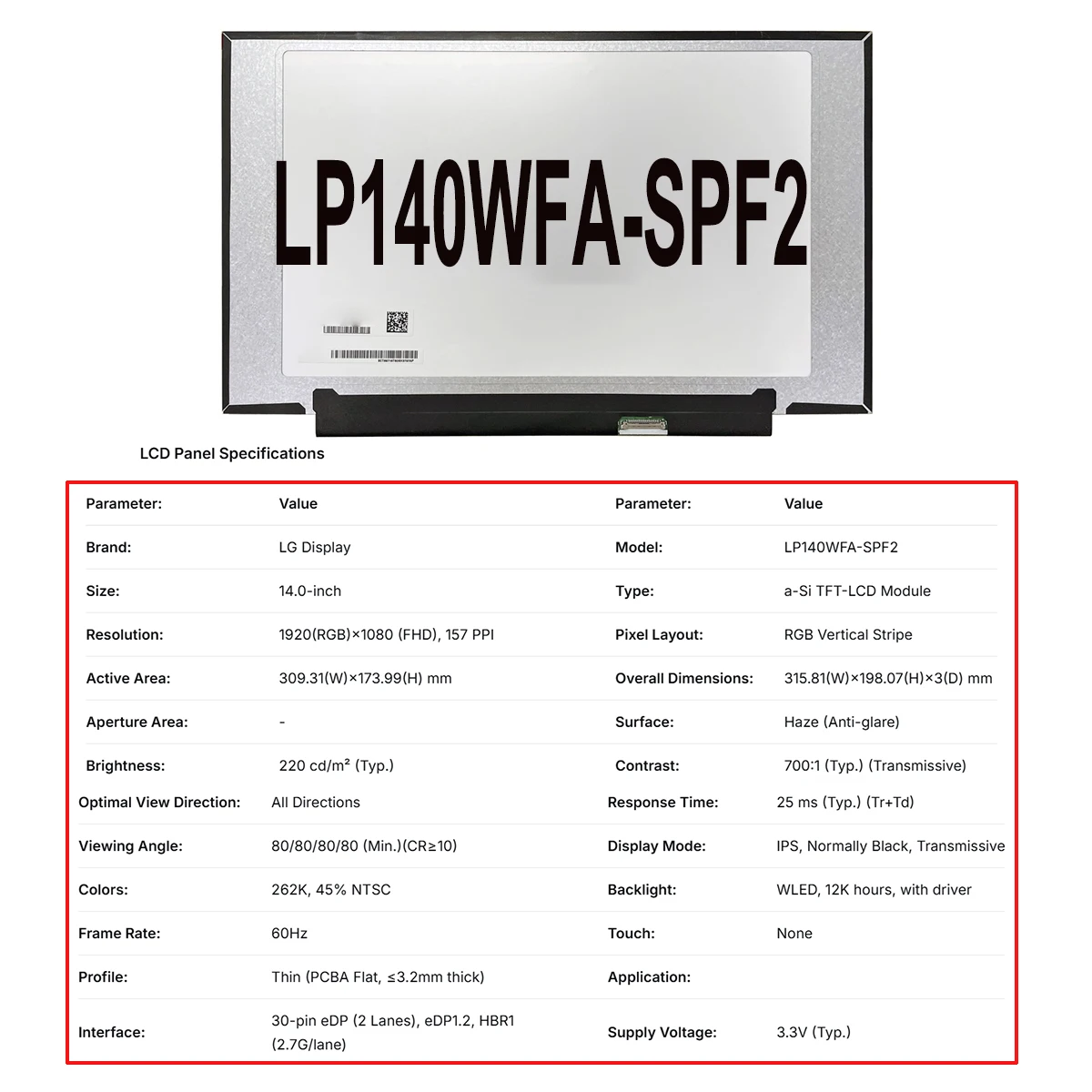 Layar Monitor LCD Laptop Grosir 14 inci Tipis NV140FHM N4U LP140WFA SPD1 LP140WFA SPC1 LP140WFA SPD4 LP140WFA SPF2