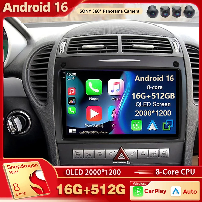 Android 16 für Benz SLK-Klasse R171 2004 - 2011 2K QLED Android Autoradio Multimedia Videoplayer GPS Stereo CarPlay Head Unit 4G