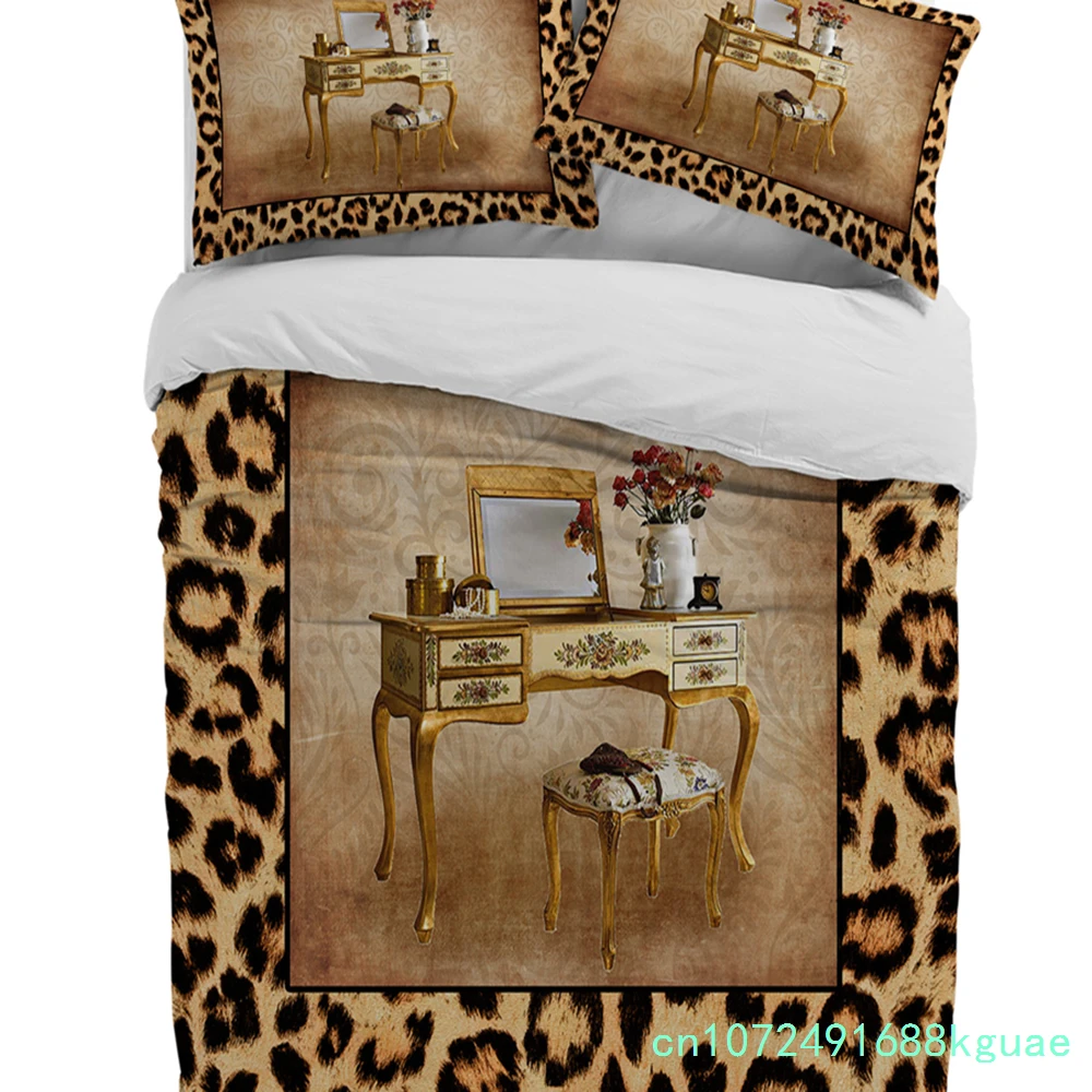 Leopard Print Animal Skin Texture Dressing Table Duvet Cover With Pillow Case Bedding Set Quilt Cover Double Bed Home Textile