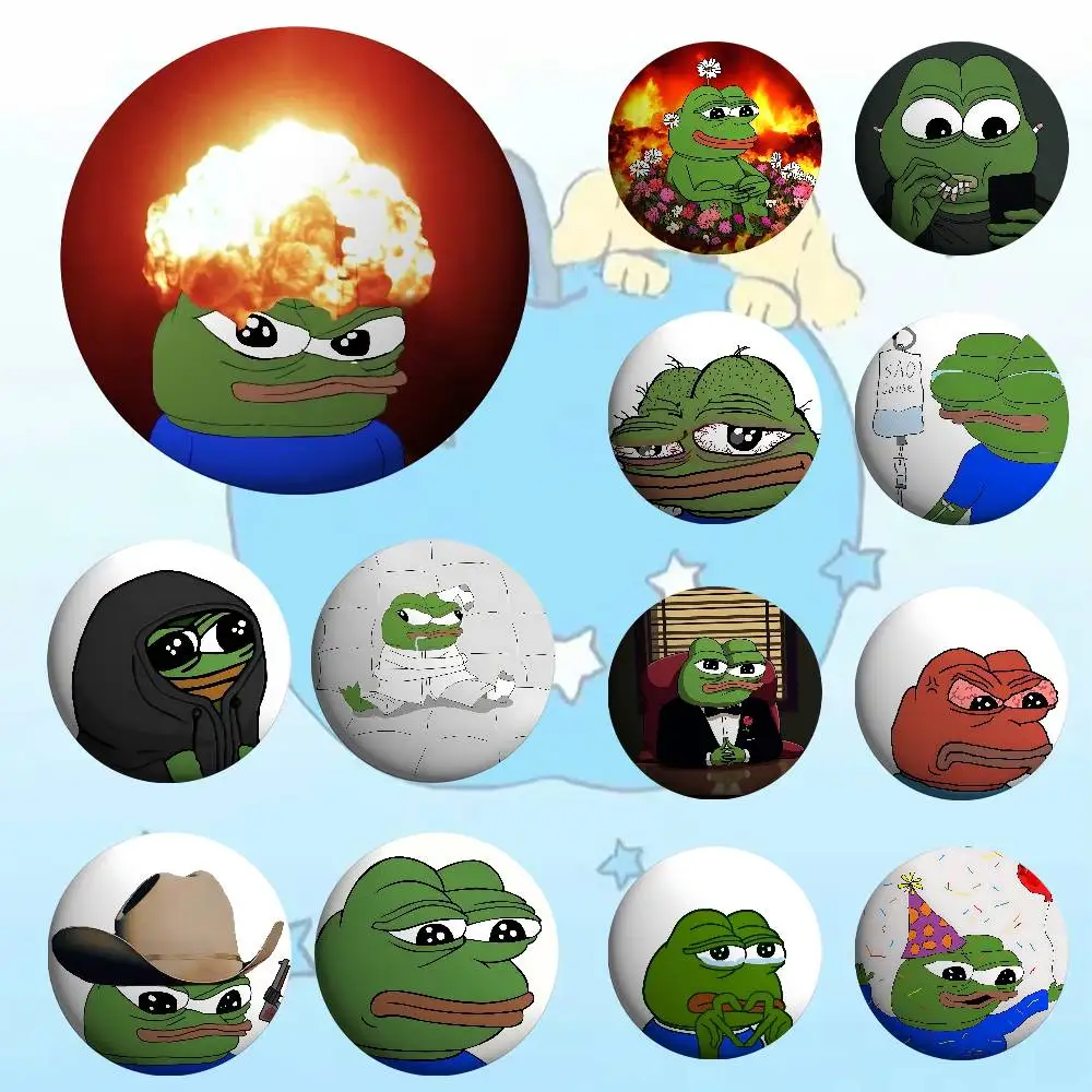 

Funny Sad Frog P-pepe Round Exquisite Badge Brooches Creative Pins For Clothes Hat Backpack Gift Accessories