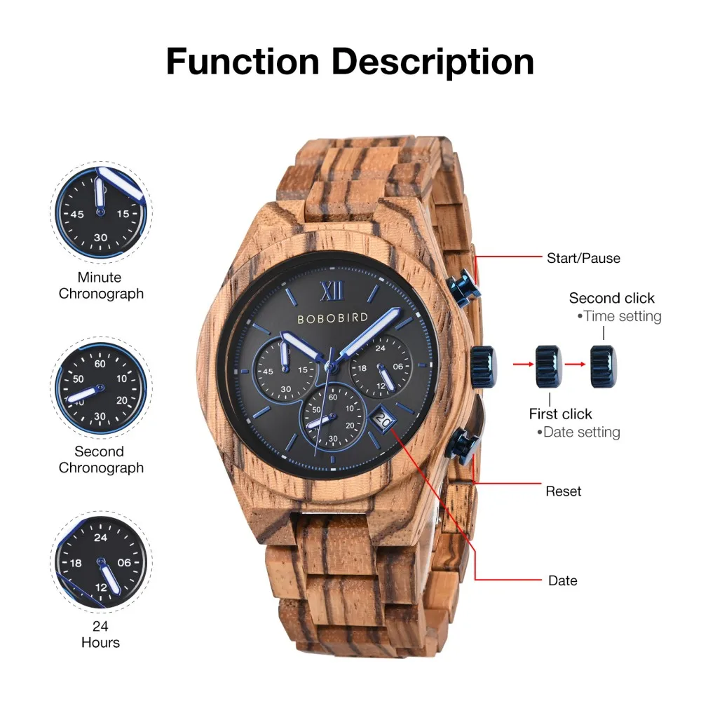 Personalized LOGO Wood Watch for Men Engraved Mens Quartz Wristwatch Groomsmen Chronograph Watch Anniversary Gift for Him