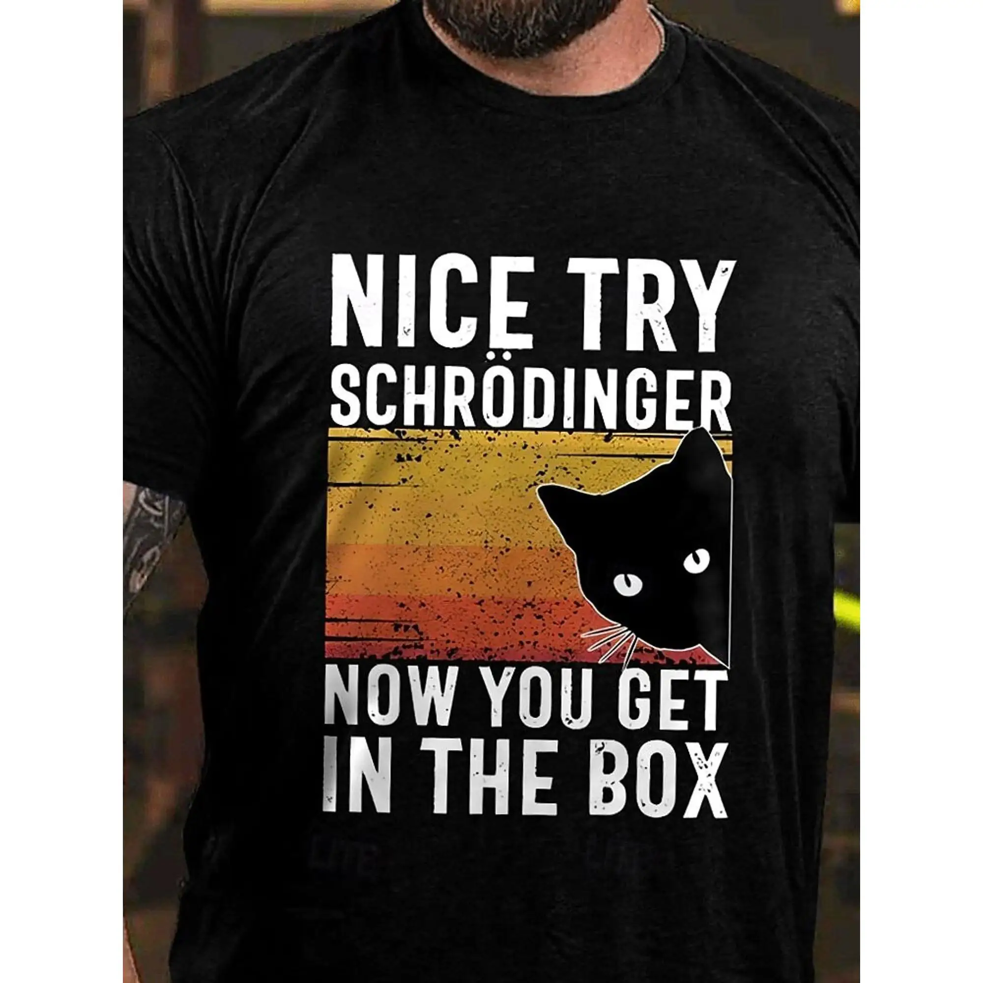 

Funny Cat Lover T-shirt Schrödinger Graphic Tee Science Slogan Top Humorous Retro Gift Casual Cotton