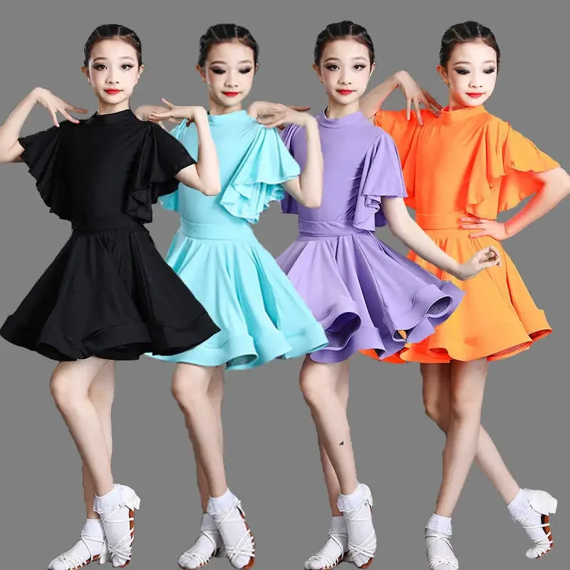 

Карнавальная вечеринка, сценическая тренировочная одежда, платья для латинских танцев для девочек, детские бальные костюмы для соревнований, 4-цветные детские костюмы