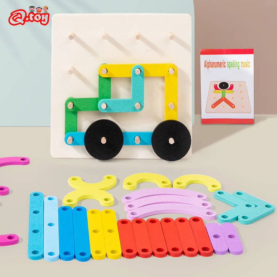 Wooden Nail Puzzle Game Children Montessori Geometry Letter Digital Learning Education Toys for Kids Cognition Teaching Aids