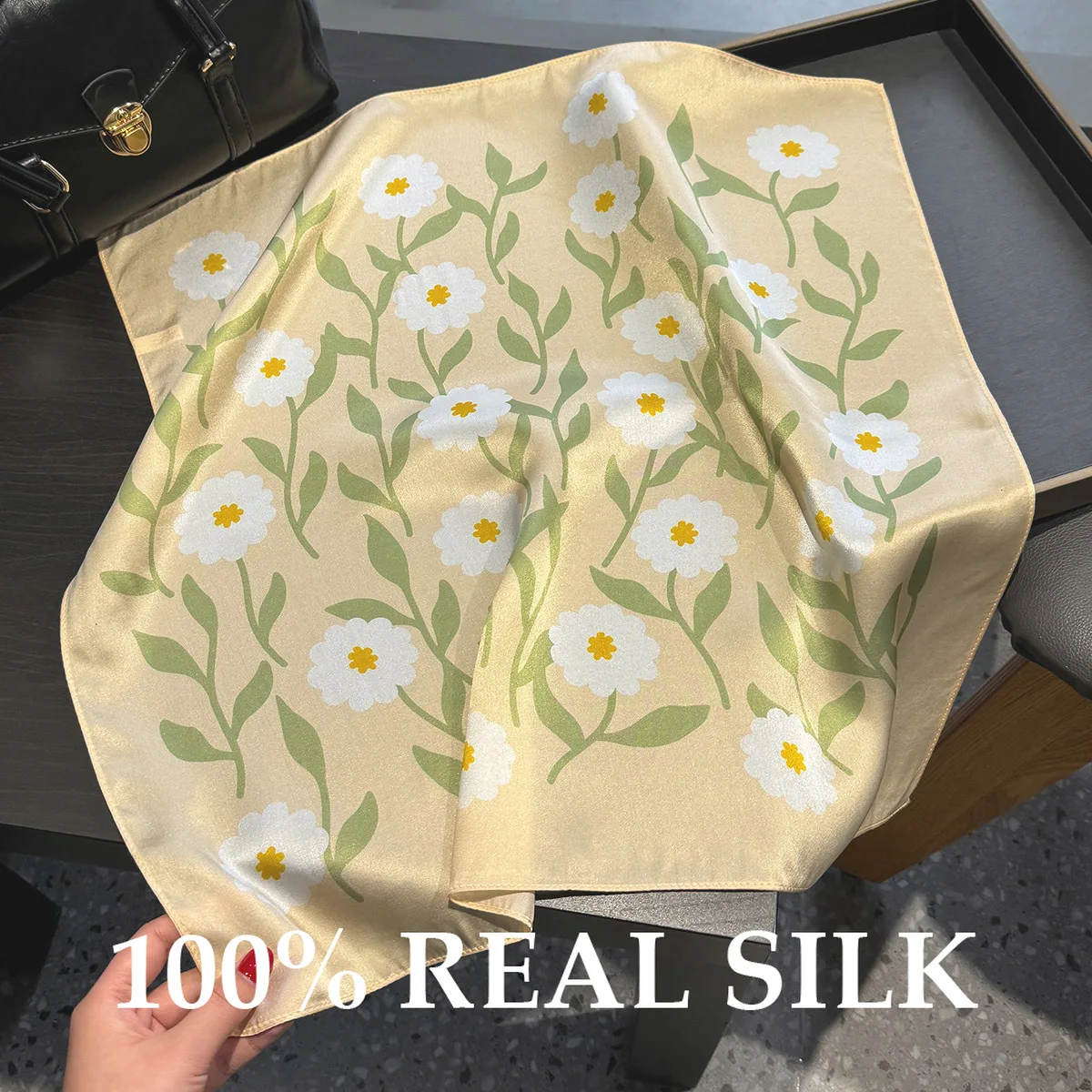 Neuer quadratischer Schal aus 100 % echter Seide für Damen, Haarband, Foulard, hochwertiges Bandana, leicht, dünn, atmungsaktiv, Schals, Halstuch, Schal