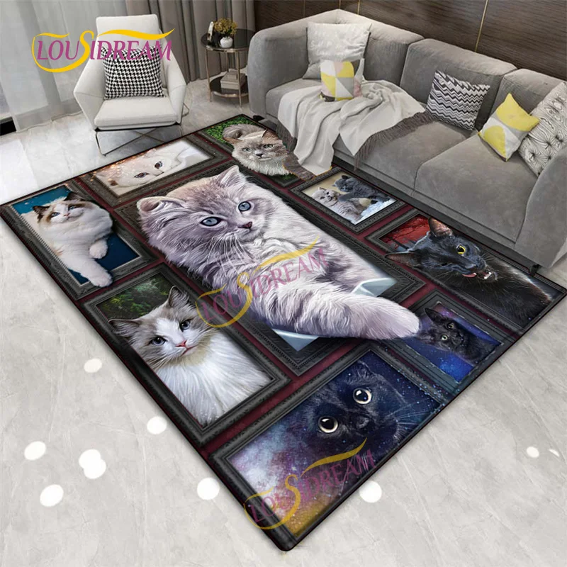 Animal Oversized Carpet Cute Cat Puzzle Kitchen Bedroom Living Room Home Door Mat Decoration Multi-Size Washable Carpet.