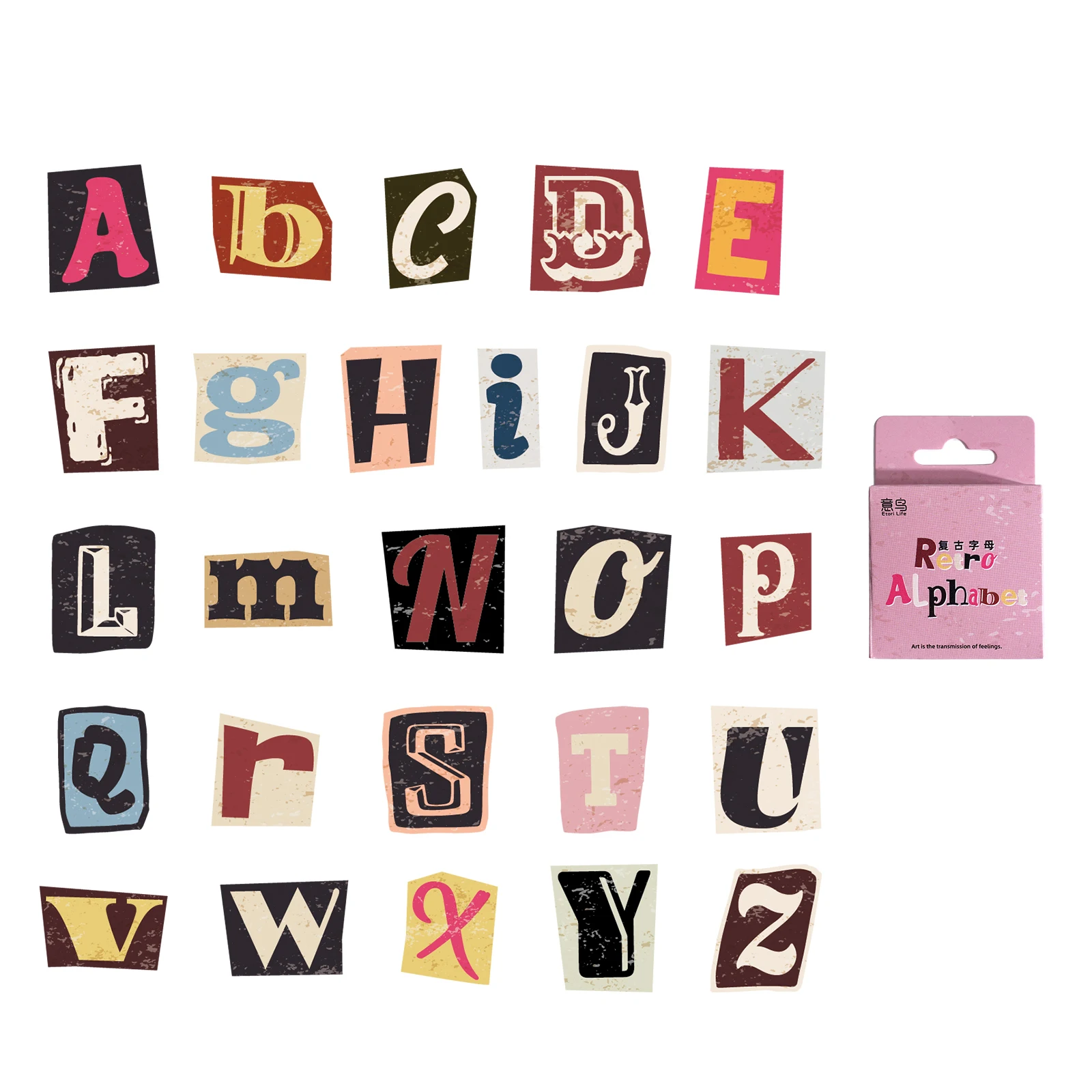 52 szt. A-Z Vintage naklejki z literami Mini pudełko samoprzylepne naklejki Diy prezent uszczelnienie dekoracyjny materiał do scrapbookingu