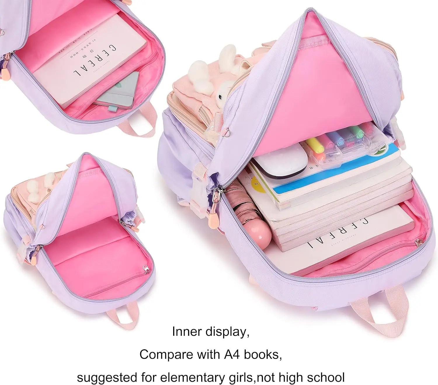 Kawaii Kids Backpack for Girls Bunny School Backpacks Student Book Bag for Elementary Primary Kindergarten Middle School