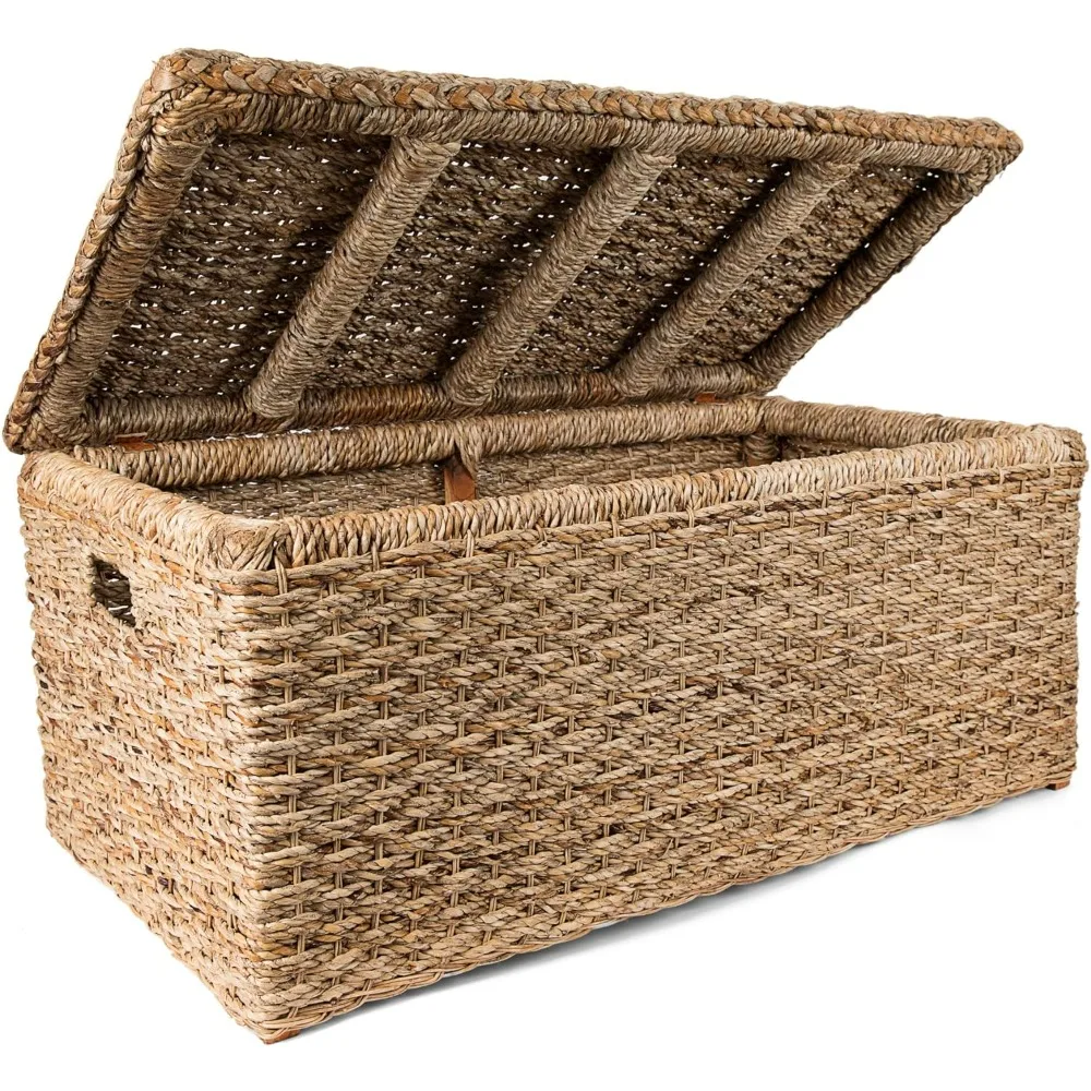 

Handwoven Wicker 35" Banana Leaf Rattan Storage Trunk , Natural Color with Handles