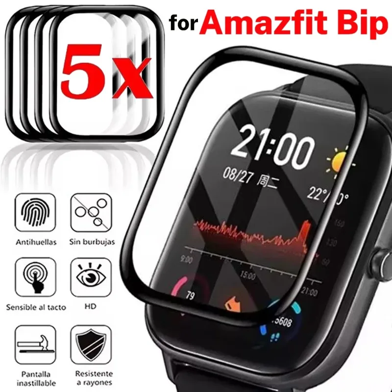 עבור amazfit bip 3/3 pro bip5 3D מעוגל מסך מעוגל סרט מגן HD שקוף סרט מגן עבור amazfit 5 אביזרים חכמים