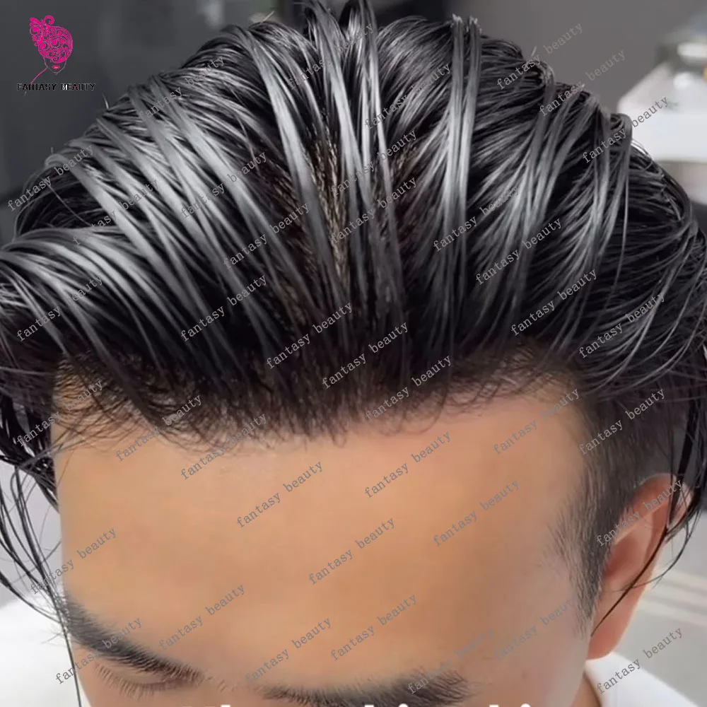 Natural Hairline Undetectable Mens Toupee Microskin Full PU Ash Blonde Grey 1B80 Thin Skin Black Human Hair Capillary Prosthesis