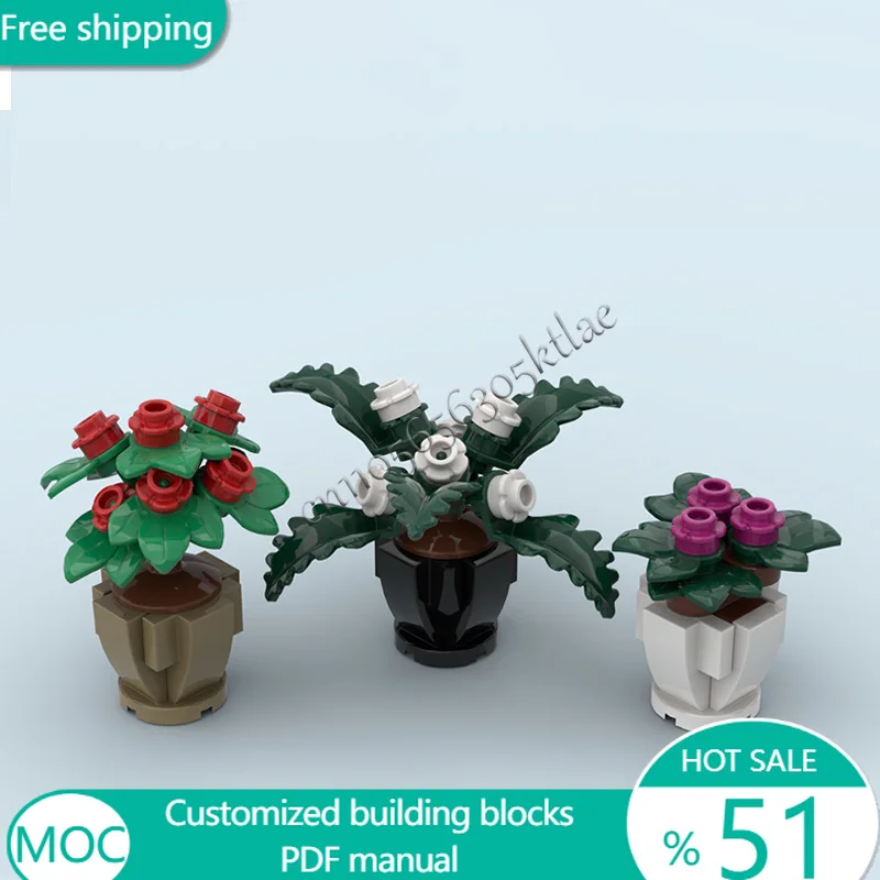 79 PCS Flowers Potted Perennials MOC Customize Modular Building Block Kids Educational Creative Design DIY Toy Christmas Gift