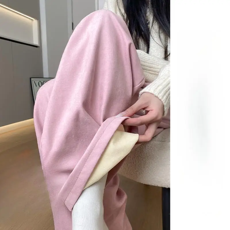 Costume pantalon à jambes larges pour femme, Double couche, Baggy, gothique, Punk, haute rue, thermique, doublure en peluche, polaire rembourrée, hiver