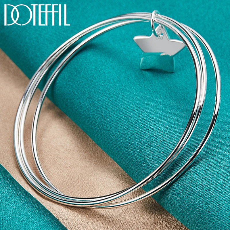 DOTEFFIL 925 Sterling Silver Three Circle Star Bangle Bracelet For Woman Wedding Engagement Fashion Charm Party Jewelry