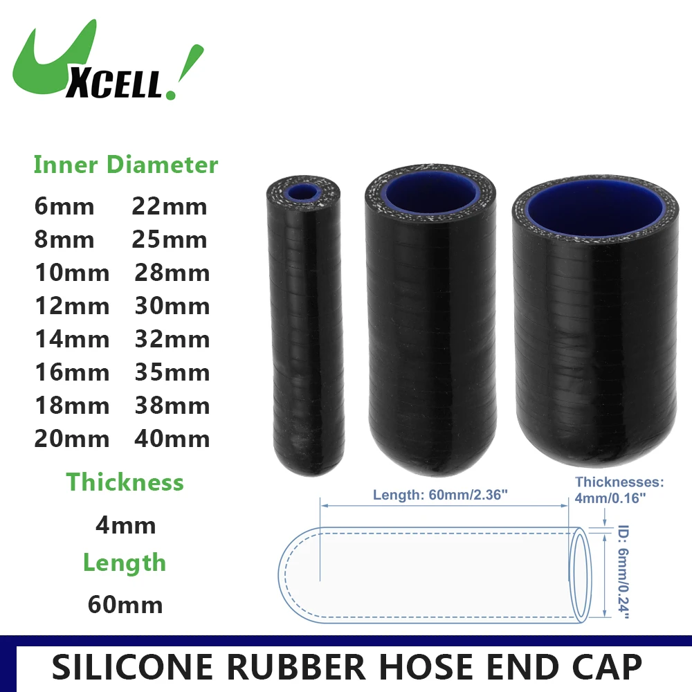 UXCELL 6mm-40mm ID Black Blue Car Silicone Rubber Hose End Cap High Pressure Tolerance up to 1MPa Multi-Purpose Automotive Use