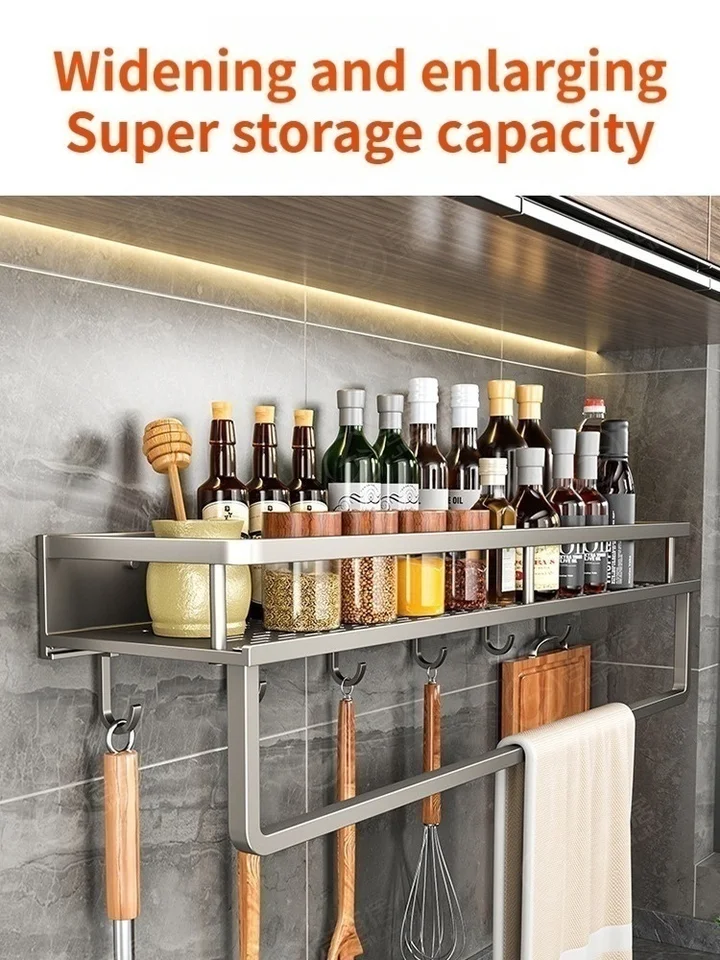 Aluminum Kitchen Shelf Wall Mounted Spice Organizer Rust and Moisture Resistant Bathroom Toiletries Storage Racks, image 5