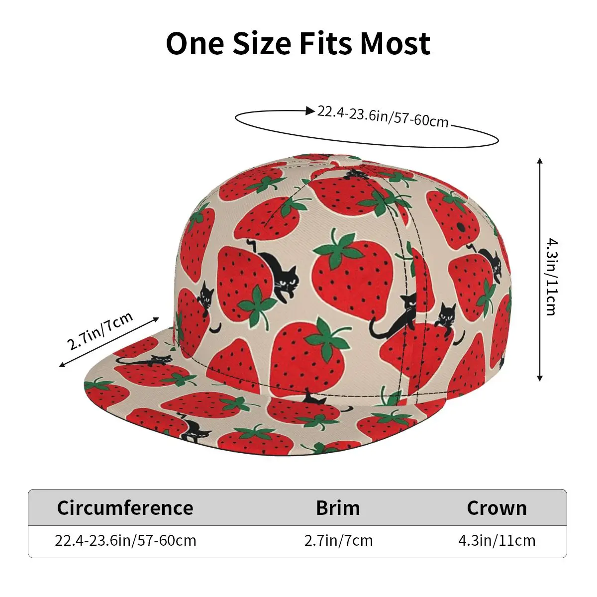 Strawberry Baseball Cap Adjustable Hip Hop Hat Sun Cap Fruit Casual Hat Nature Womens Snapback Cap for Outdoor Activities