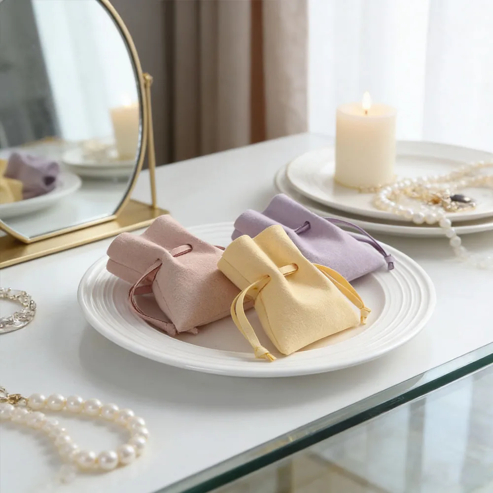 

10Pcs 7x8cm 8x10cm Microfiber Jewelry Gift Bag Rings Earrings Bracelet Necklace Velvet Suede Pouches Organizer Wedding Packaging