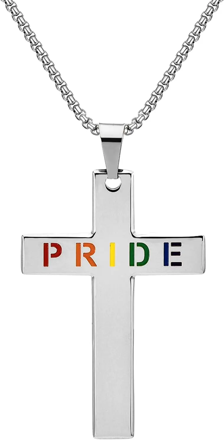 

Gay Pride Cross Necklace Stainless Steel Rainbow Pendant Necklace Lesbian LGBTQ Gay Pride Jewelry Gift for Men Women