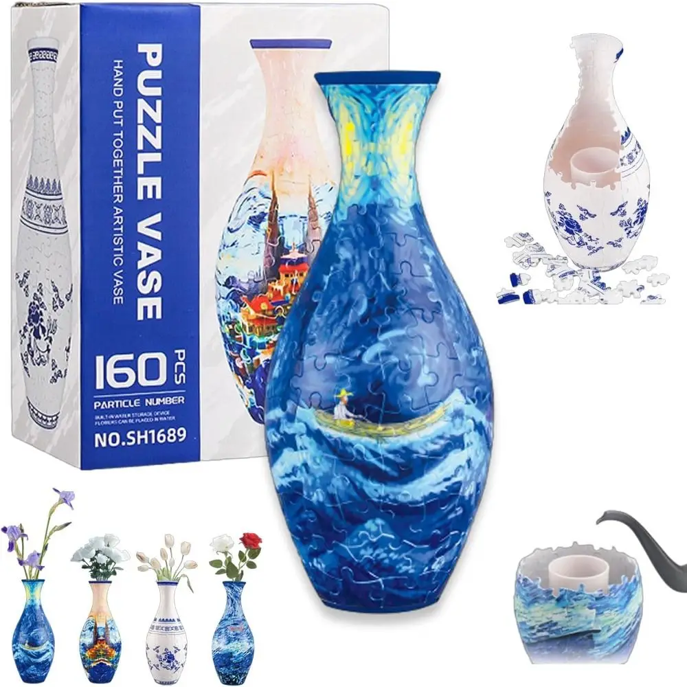 160 rompecabezas de plástico curvo 3D Puzzlef florero arreglos florales 160 piezas arte 3D rompecabezas florero regalo de inauguración de la casa artes DIY