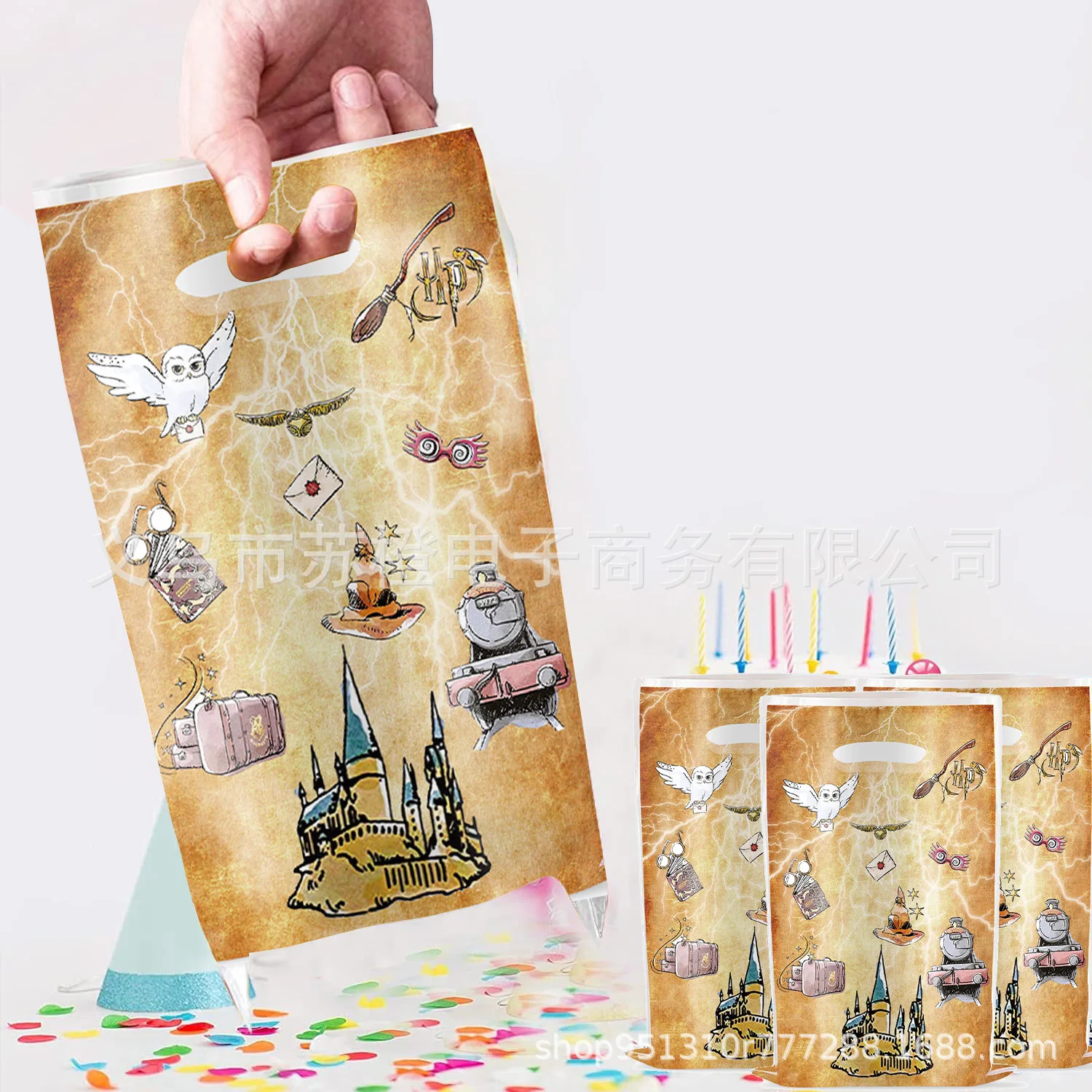 New Harry Potter themed party gift bag, children's birthday party candy storage, castle, magic hat pattern decoration view 3