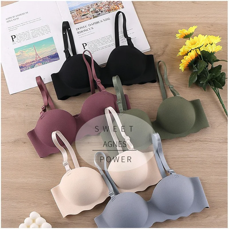 Sexy Bras Push Up Seamless Underwear Women Solid Candy Color Wireless Lingerie One-Piece Gather Convertible Straps Brassiere