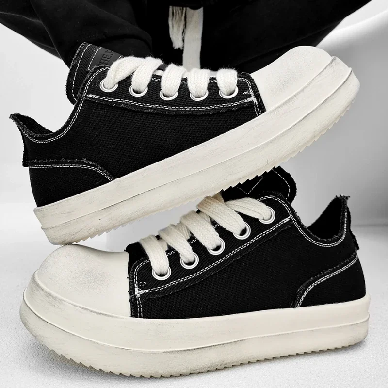 

Classic Design Casual Shoes Men Low Top Canvas Lace-Up Sneakers Fashion Breathable Men Flats Vulcanize Shoes Black White