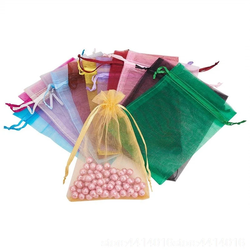 

100PCS Multi-Size Colorful Organza Bags – 7x9/9x12/10x15/13x18CM for Jewelry Packaging, Wedding, Party Decor, Lottery Gift Bags