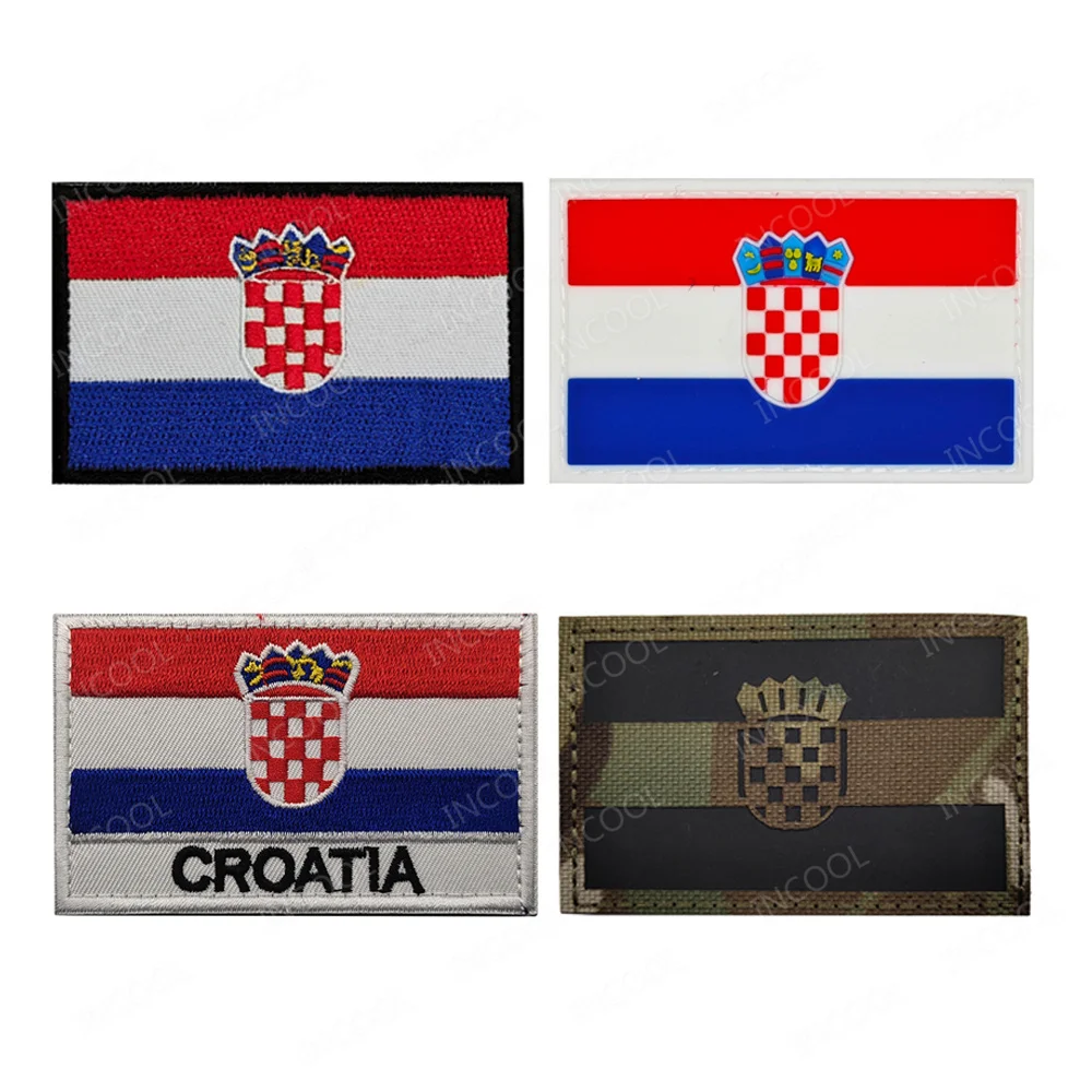 Haftowana naszywka z flagą Chorwacji IR Odblaskowe naszywki z flagami Hrvatska Gumowe chorwackie ozdobne naszywki na ramię Aplikacje