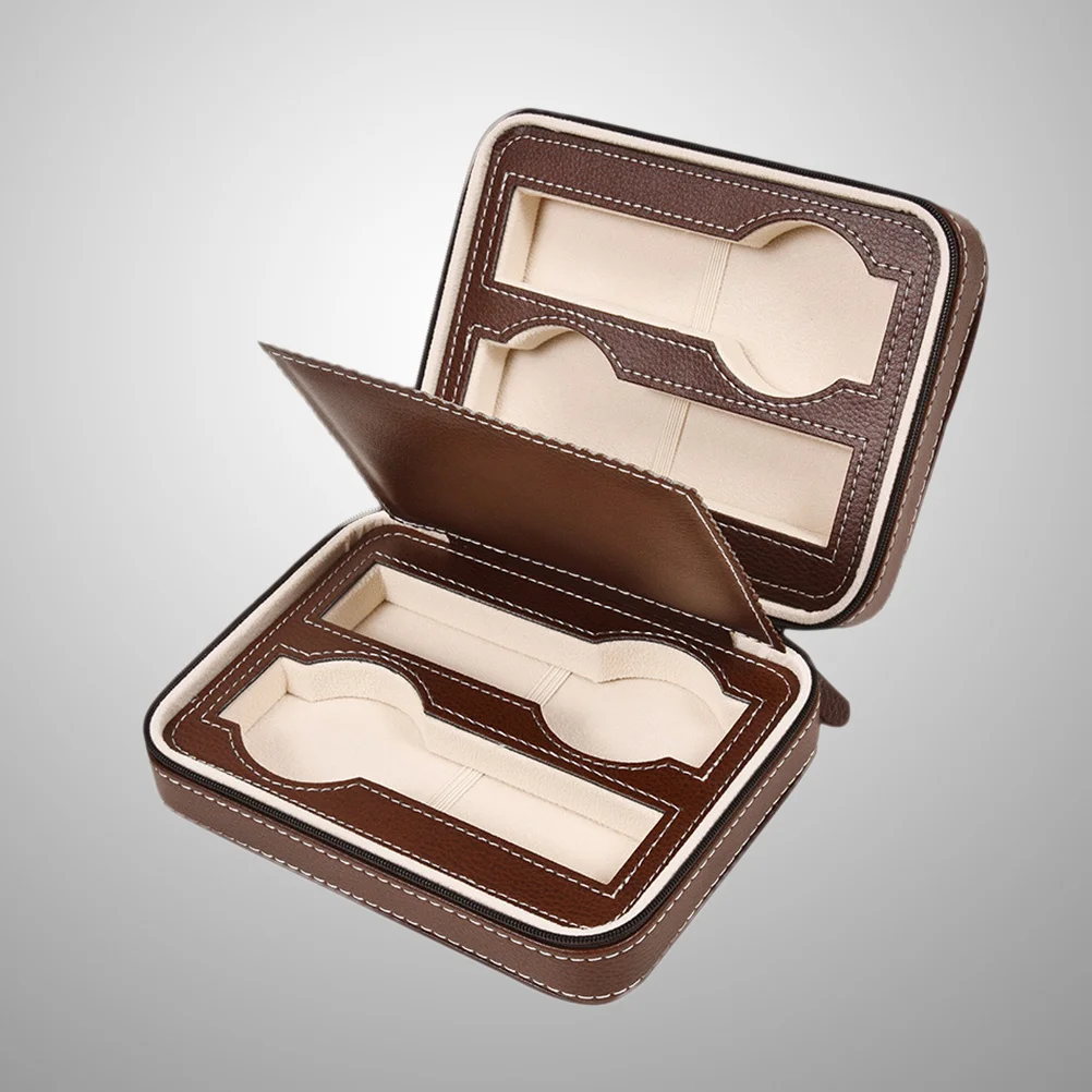 

4 Slots Watch Travel Case Brown Zippered Storage Organizer Padded Holder for Watches Collection Display Watch Case
