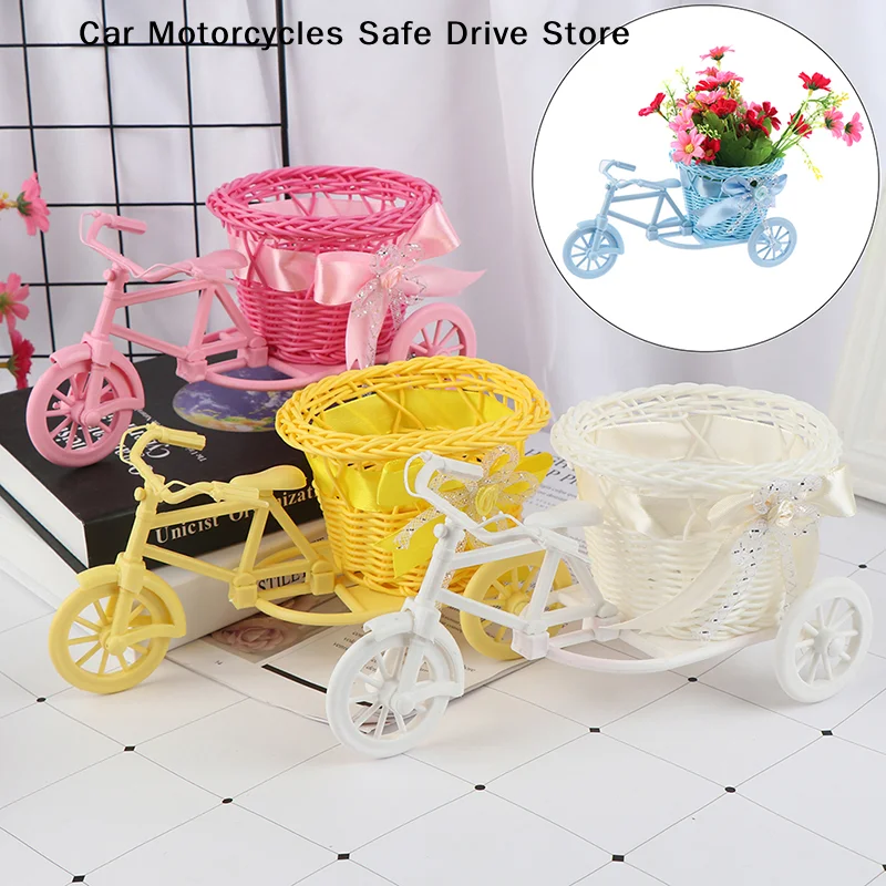 Rattan-Blumenkorb-Vase Dreirad-Fahrrad-Modell Heim-Garten-Hochzeits-Party-Deko Romantische Valentinstag-Dekoration Heim-Figuren