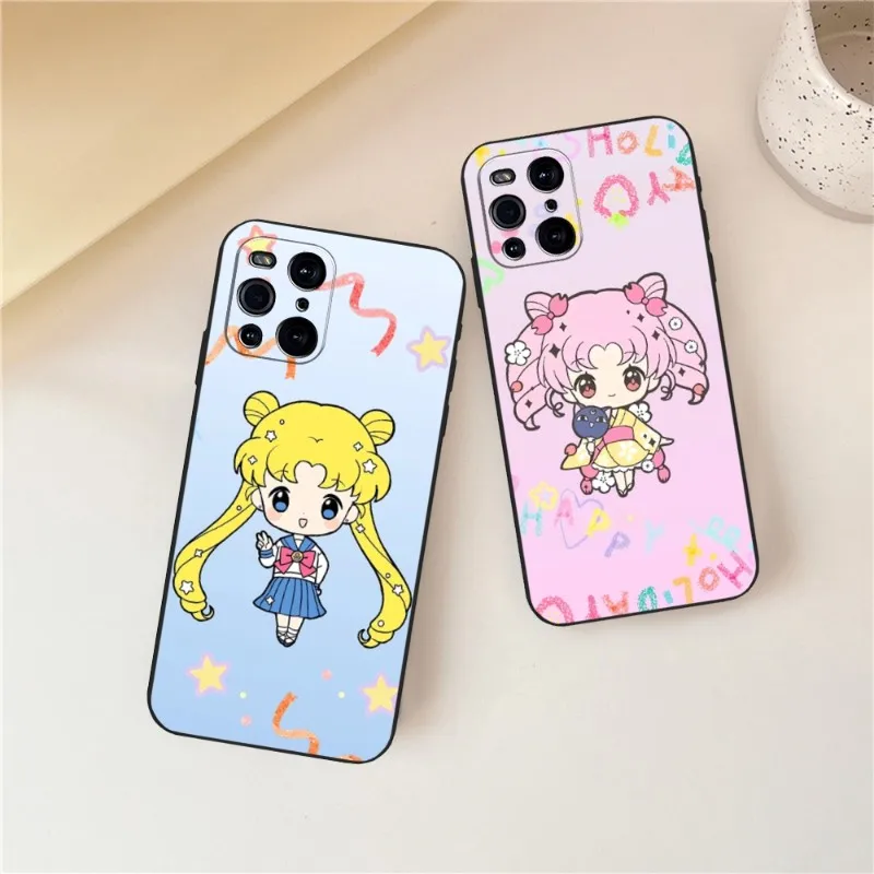 S-SailorS MoonS Phone Case 2023 Hot For OPPO Find X3Pro X5Pro X3Neo RENO6 7 ProPlus A16 A54 A57 K9 A74 A93 A94 Black Cover