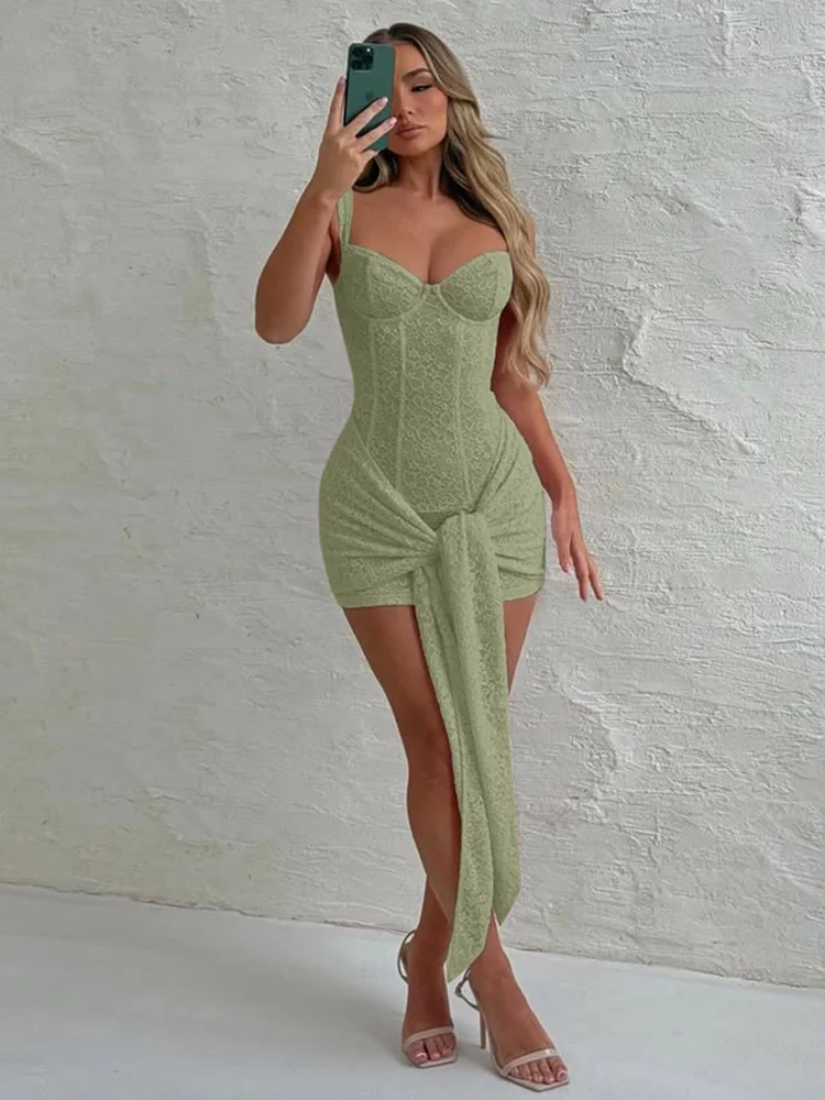Sisterlinda 여름 릴리스 주니어 패션 미니 솔리드 하이 스트리트 드레스 섹시한 레이스 v 넥 허리 스티치 스트랩 힙합 스트랩 드레스