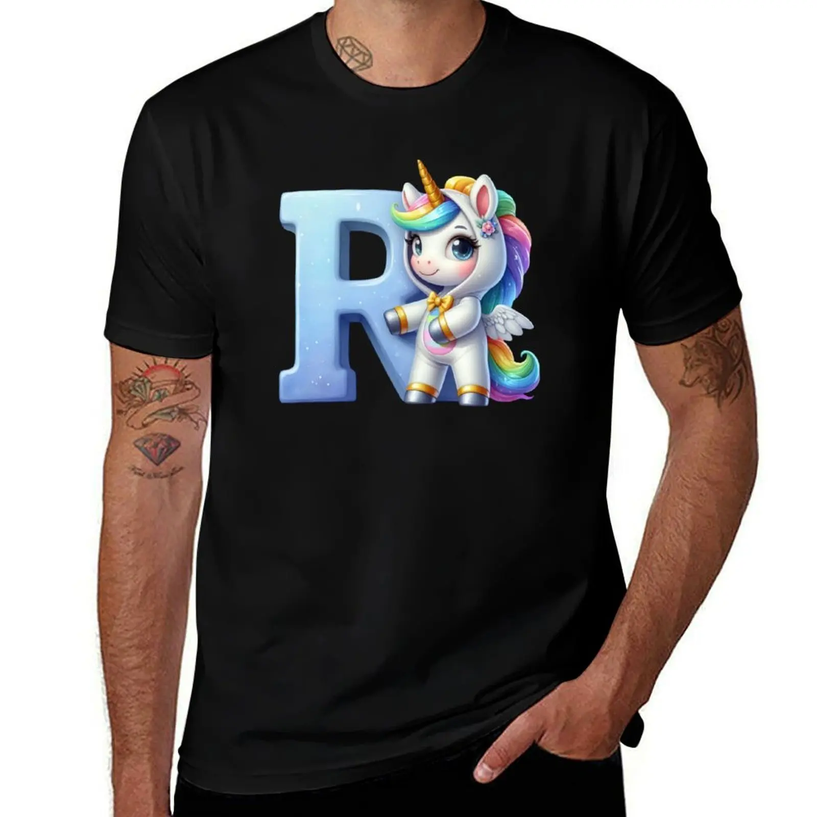 Unicorn kawaii alphabet monogram letter R T-Shirt Plus Size Quick Dry Sports Tee T-Shirt