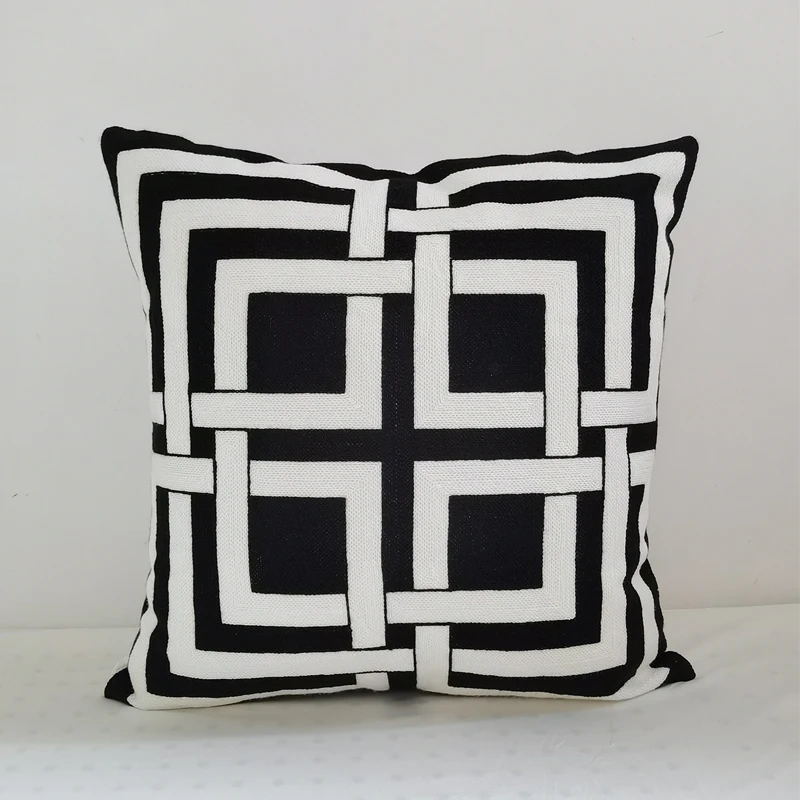 Home Decor Cushion Cover Black Grey 45x45cm Geometric Embroidery Pillow Cover Soft Cozy for living Room Bed Room