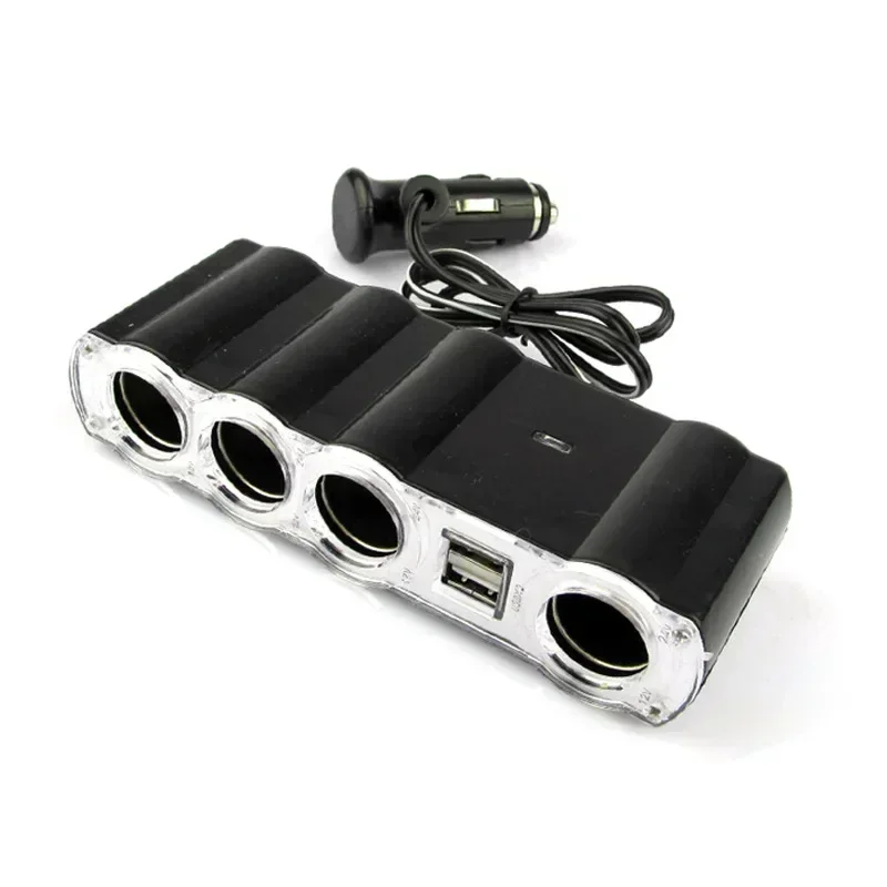 12V - 24V 4 Way Multi Socket Car Charger Vehicle Auto Car Cigarette Lighter Socket Splitter & Dual USB Ports Plug Adapter