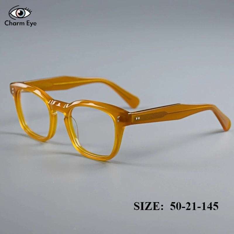 スクエア女性用メガネオレンジアセテート眼鏡フレームレトロメンズシンプルファッション近視抗ブルーライトコンピュータオフィス眼鏡