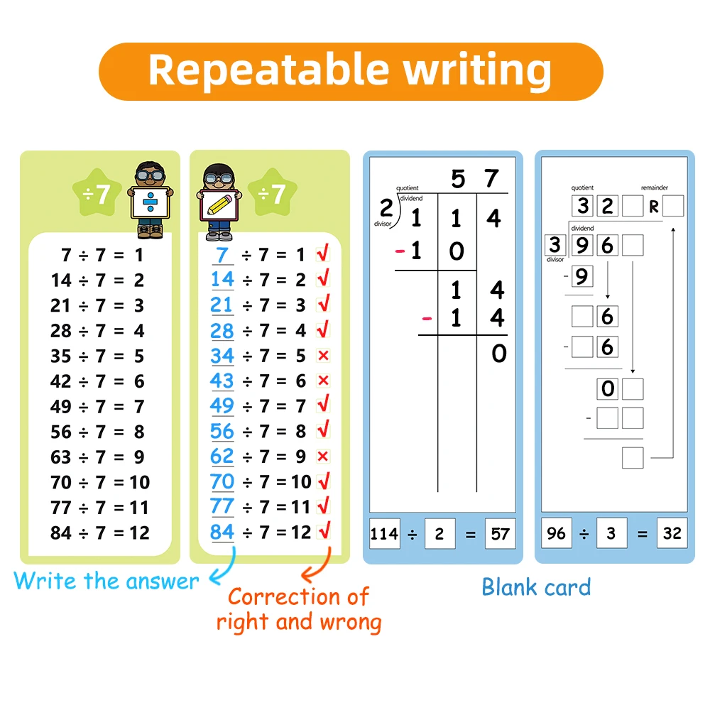 1-12 Division Facts Charts, Division Table Cards, Self Check Math Learning Tool, Montessori Mathematical Training, Teaching Aids