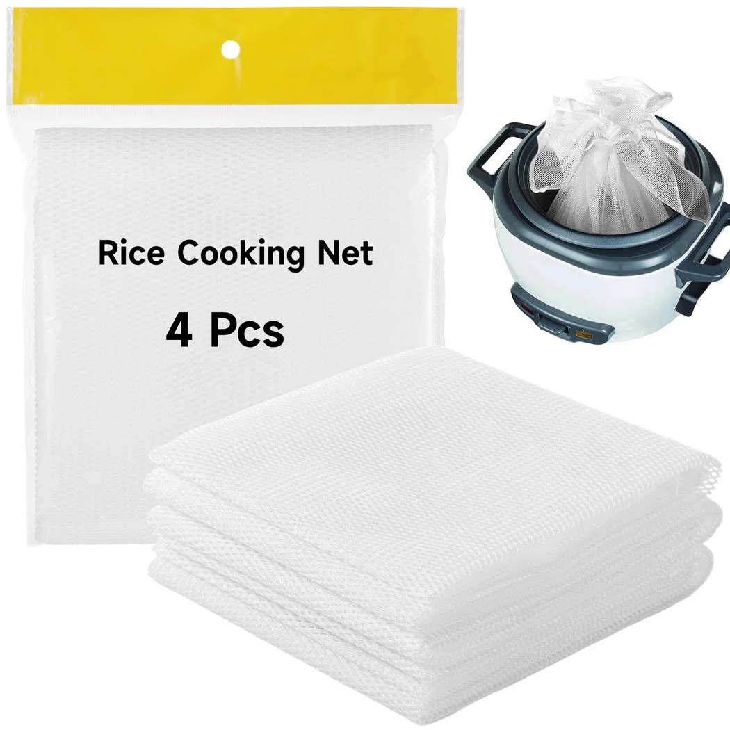 4Pcs/Set Rice Nets Sushi Rice Cooking Nets Fine Mesh Rice Cooker Napkins Reusable Rice Nets Heat-Resistant Cooking Steam Cloths