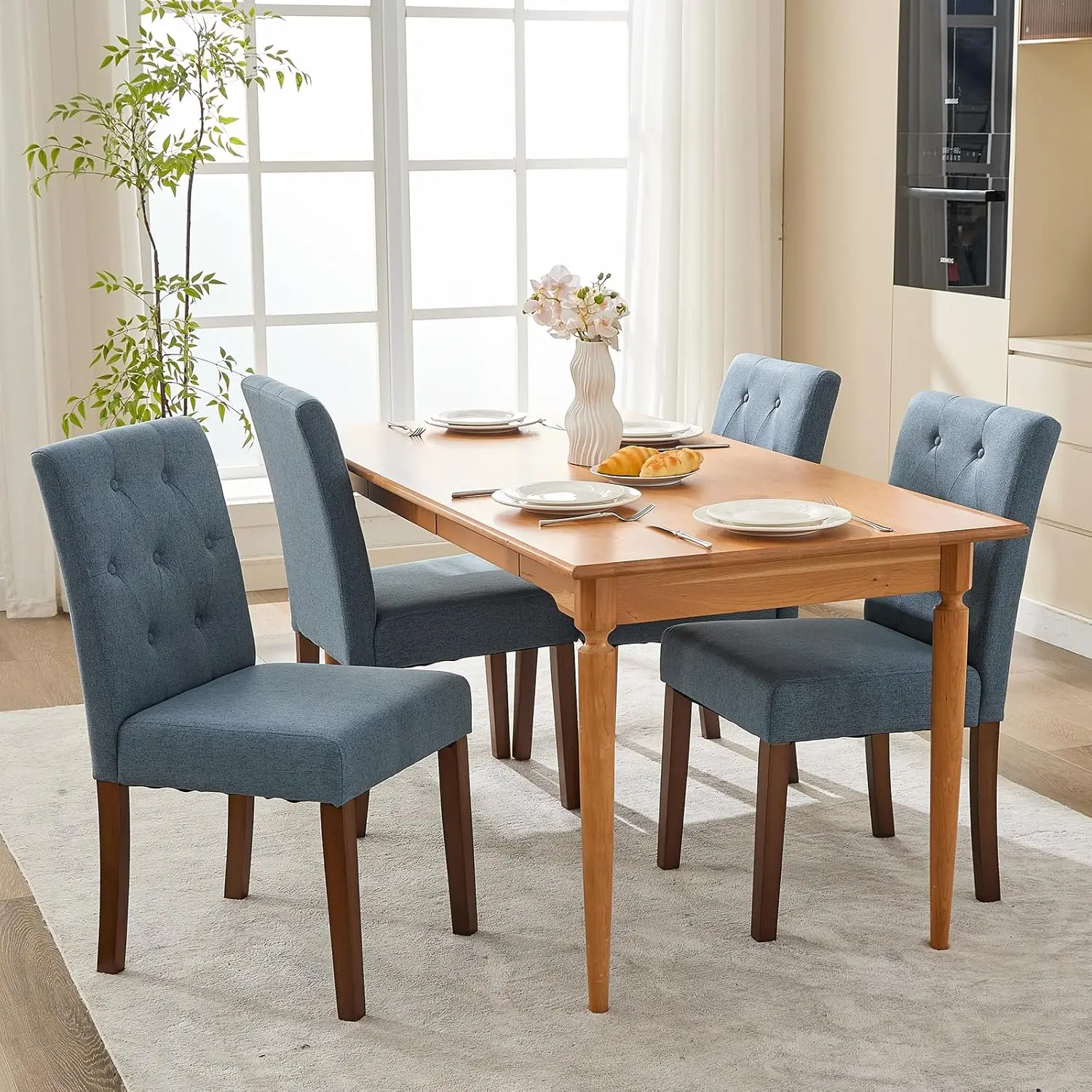 

Upholstered Dining Chairs Set of 4, Modern Fabric Kitchen Side Chairs with Sturdy Wood Legs, Parsons Design,, Customized