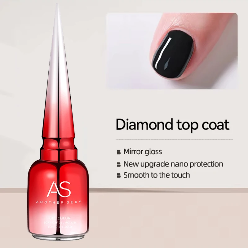 AS 15ml Diamond Top Coat Gel smalto per unghie Soak Off UV LED Gel Polish No-Wipe High Shine Tempered Top Coat Gel