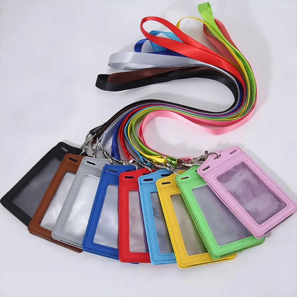 PU Leather ID Card Holder Tri-fold Transparent Badge Holder with Card Slots Card Holder
