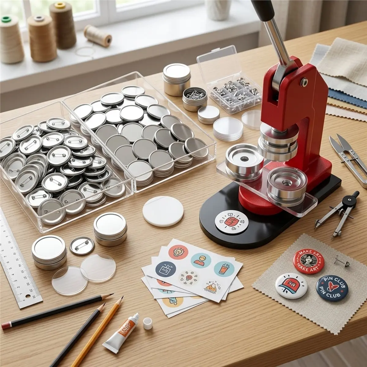 [Y39A]100 Sets Round Button Parts Blank Making Supplies 58mm Metal Button Badge Making Kits, Blank Pin Back Button Parts