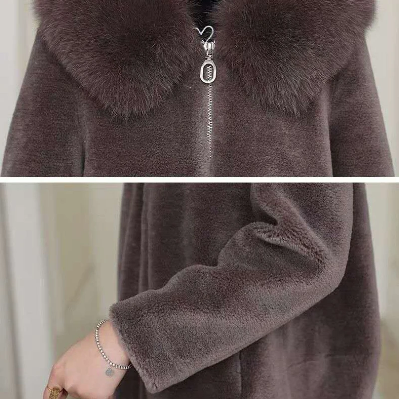 Winter New Women Faux Fox Fur Coat Lamb Wool Thicken Warm Outwear Loose Casual Hooded Parkas Fashion Solid Color Outcoat 2023