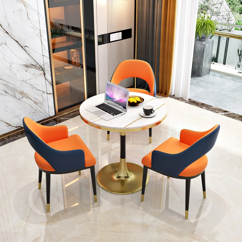 

New Meeting Room Multicolor PU Chair Marble Round Table Hotel Auditorium Room Living Room Table and Chair Set