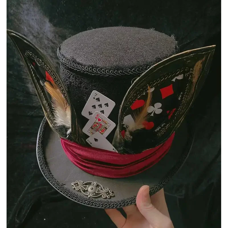 

Rabbit Hat Retro Poker Hat Halloween Cosplay Fox Long Ear The Mad Hatter Magician Hat Accessories Headwear High Quality