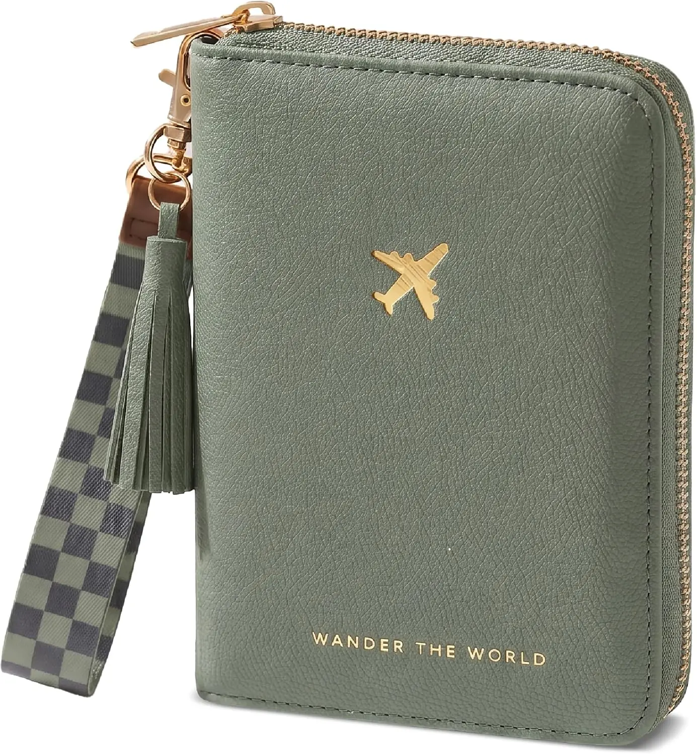 Beautiful Passport Holder for Travel with Wristlet Strap - All-in-One Wallet for Women with Card Slots and Tassel Keychain - Per