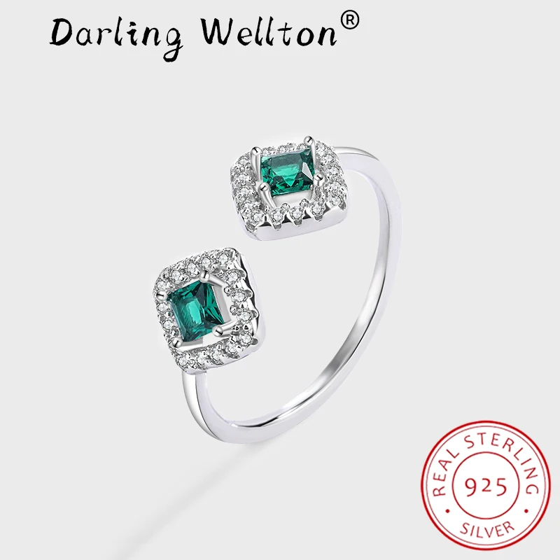 

NEW Trend Paraípa Square Full Diamond Couple Ring For Women Emerald Original Genuine Sterling S925 Silver Christmas Gift Jewelry